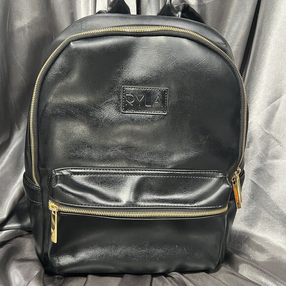 Ryla‎ Ready Diaper Bag Black Gold Hardware Insulated Bottle Backpack Minimalist - Picture 1 of 17